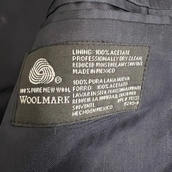 Stafford 100% Wool Herringbone Blazer Men’s 40R Navy Sport Coat Work Classic - Picture 14 of 16